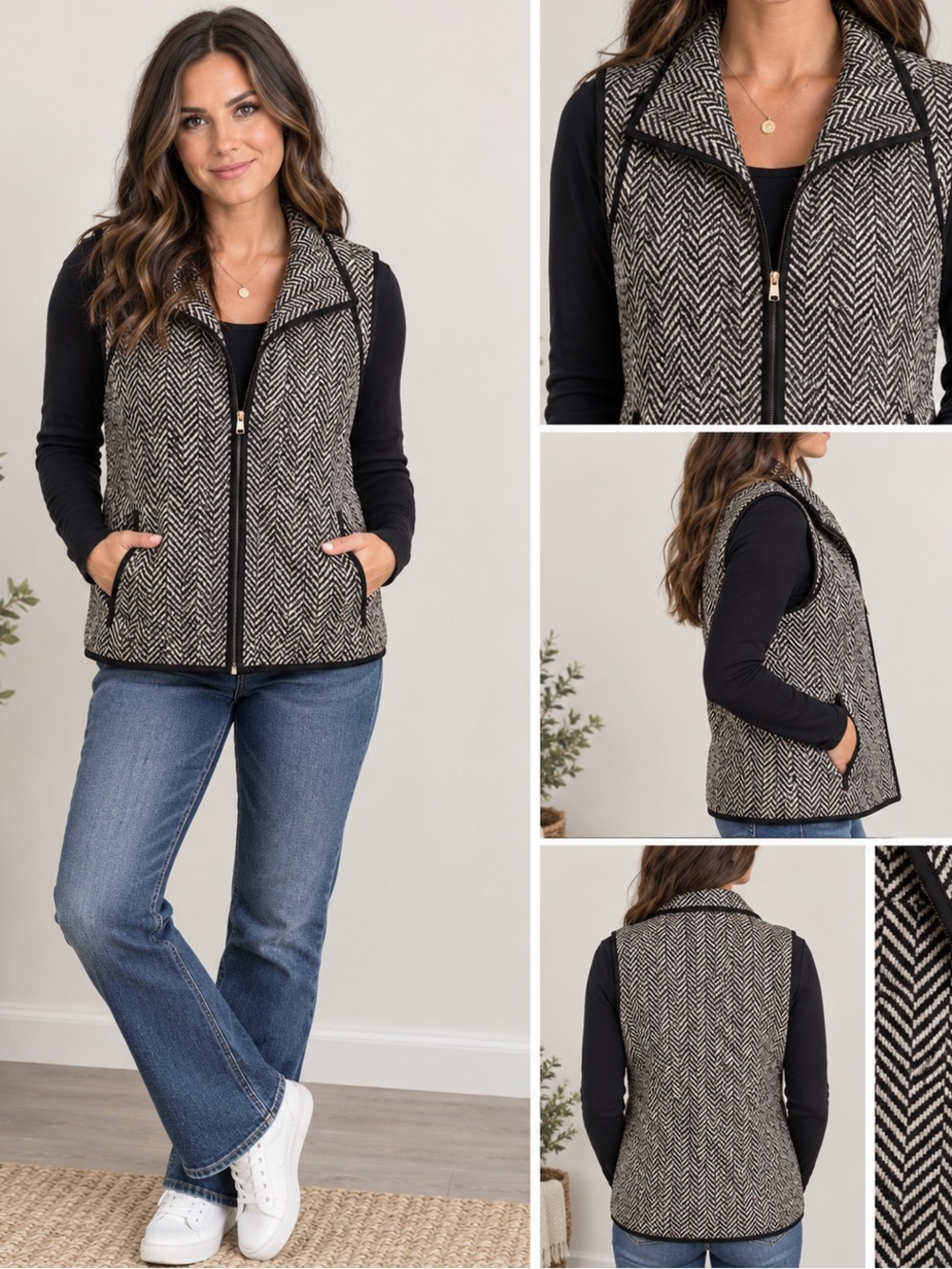Coldwater Creek Black and White Chevron Vest
